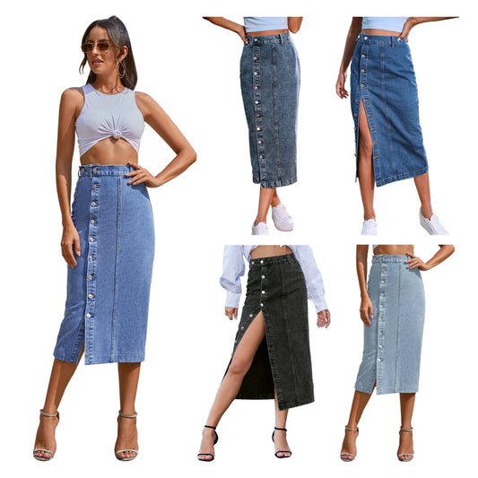Women's  Button Front Denim Skirt, Casual Fashion  Skirt for Daily Wear, Ladies Bottoms for All Seasons - Seldom Seen Styles