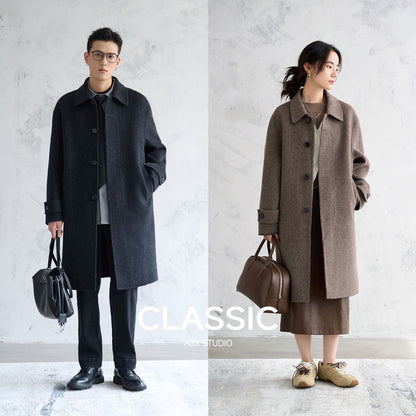 [100 all-wool double-sided woolen coat] Autumn and winter classic Balmacan medium and long coat woolen coat