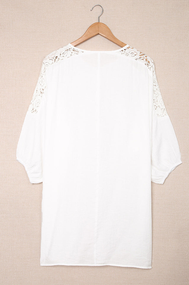 Spliced Lace Three-Quarter Sleeve Cover Up - Seldom Seen Styles