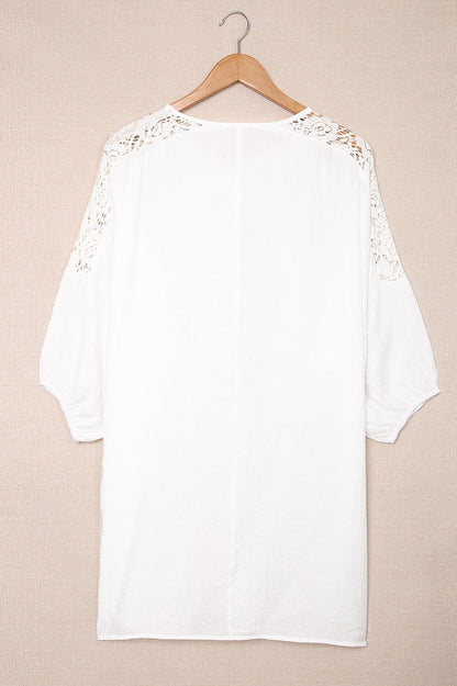 Spliced Lace Three-Quarter Sleeve Cover Up - Seldom Seen Styles
