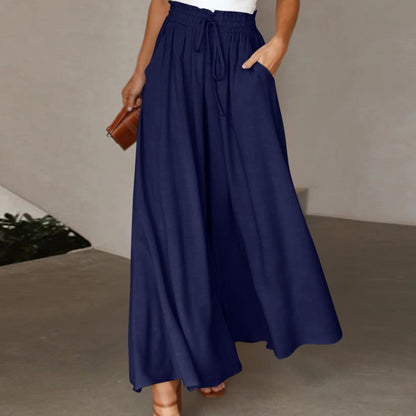 Womens Plus Size Wide Leg Pants Casual Elastic High Waist Flowy Pants Drawstring Palazzo Pants with Pockets - Seldom Seen Styles