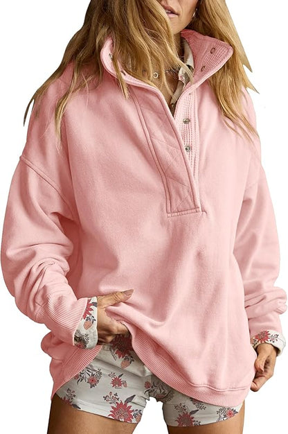 Sweatshirt for Women Oversized Casual Long Sleeve Button Henley Neck Pullover Tops Fashion Outfits Clothes