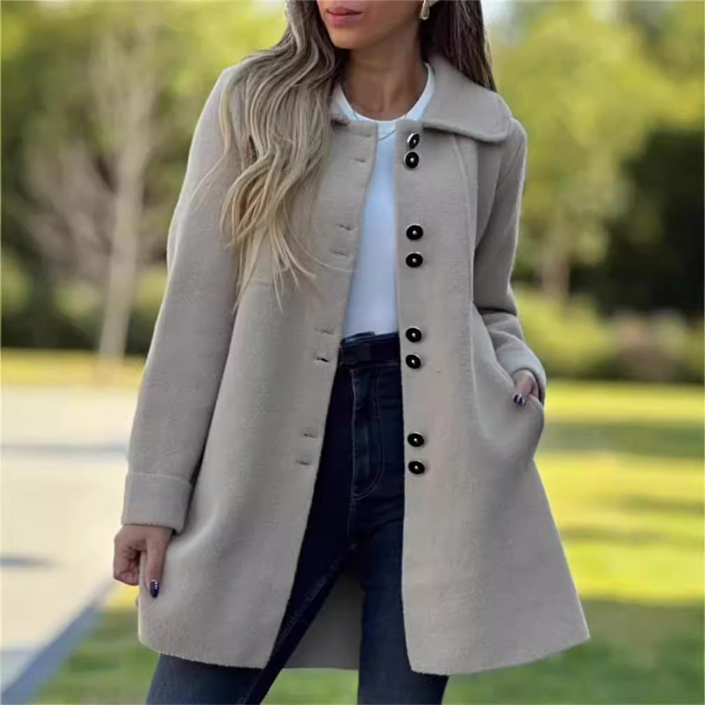 Women's Winter Casual Lapel Collared Single Breasted Wool Pea Coat Elegant Wool Blend Overcoat - Seldom Seen Styles