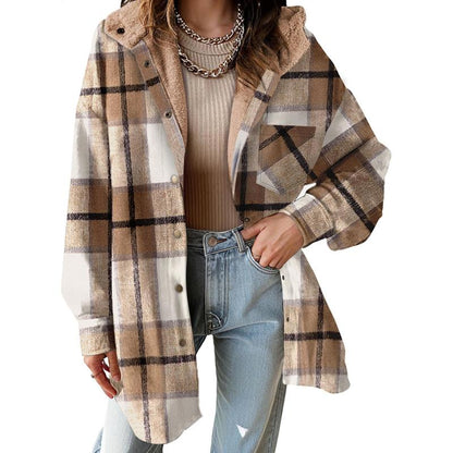Women's Flannel Hooded Plaid 2025 Shacket Thick Coat Winter Coat for Warmth Button down Warm and Fuzzy Fleece Jacket - Seldom Seen Styles