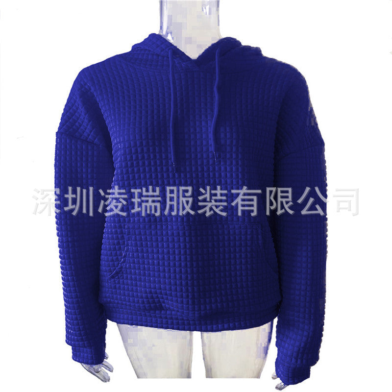 Womens Hoodies Casual Long Sleeve Drawstring Waffle Pullover Tops Loose Hooded Sweatshirt with Pocket - Seldom Seen Styles