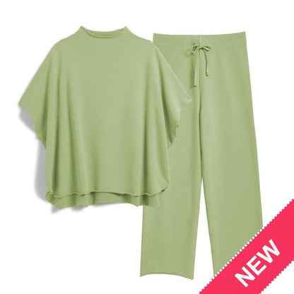 Songling Women Casual Two Piece Outfits 3/4 Batwing Sleeve Capelet CrewNeck Pullover Top Wide Leg Pants Lounge Sets Sweatsuit - Seldom Seen Styles