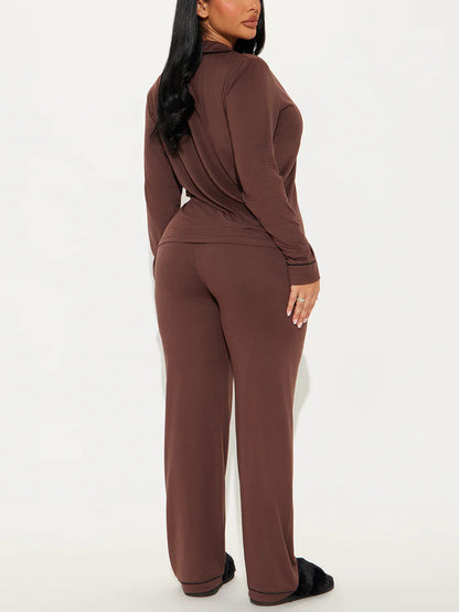 Modal Pajama Set, Long Sleeve Button Down Shirt and Pajama Pants, Sleepwear for Women - Seldom Seen Styles