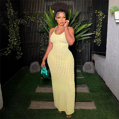 Women's Solid Backless Frill Trim Cami Dress, Fashion Casual Tie Back Sleeveless Bodycon Maxi Spaghetti Strap Dress for Party Club Dating Wear, Ladies Summer Clothes, Dresses for Women, Summer Dresses, Womenswear, Vacation Dresses, Cocktail Party Dresses - Seldom Seen Styles