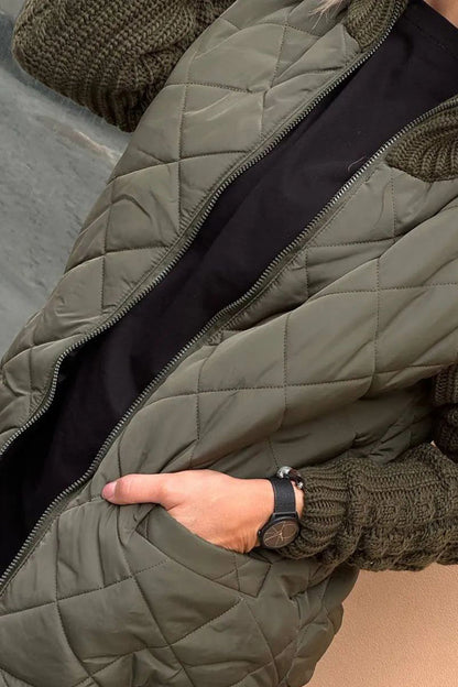 Women's Casual Solid Color Knitted Patchwork Zipped Jacket - Seldom Seen Styles