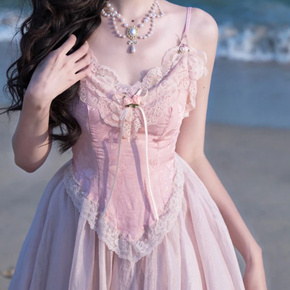 PENELOPE COQUETTE PINK LACE MIDI DRESS - Seldom Seen Styles