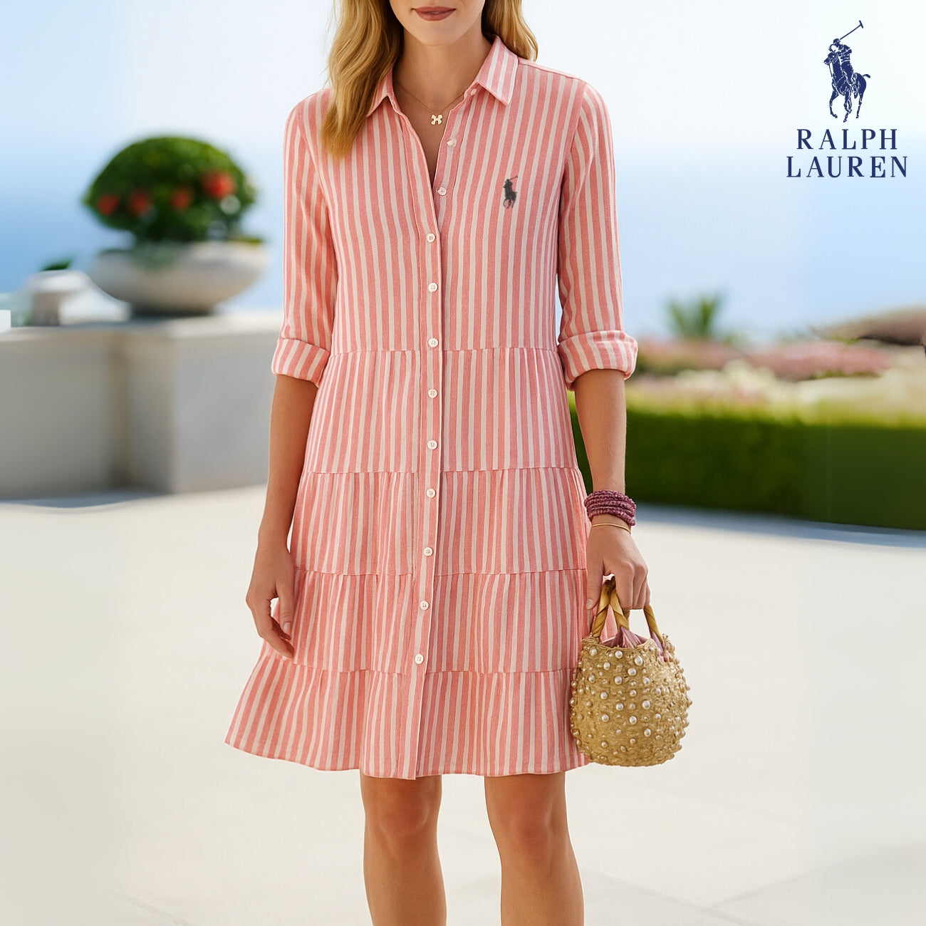 Womens Striped Button Down Midi Shirt Dress Casual Loose Cuffed Long Sleeve Mid Long Dresses - Seldom Seen Styles