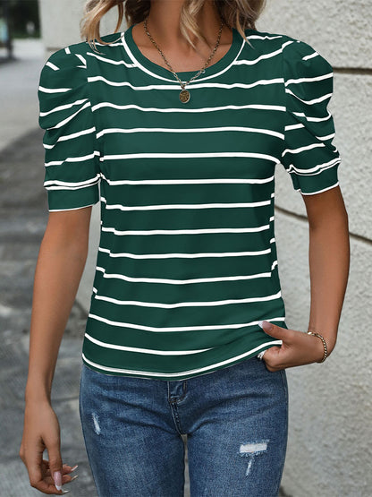 Blouse for Women Dressy Casual Puff Short Sleeve Boho Tops Fashion Floral Crew Neck Tunic Shirts Summer Clothes