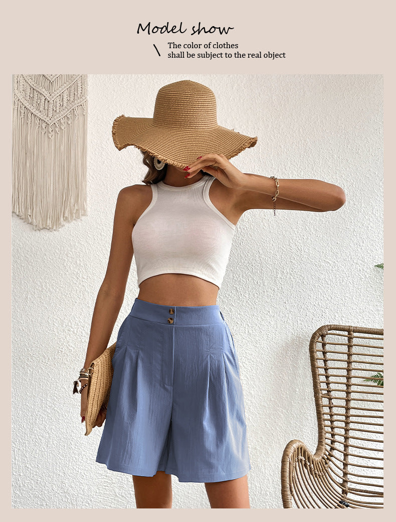 Womens Shorts Dressy Casual 2025 Trendy Summer Elastic High Waisted Pleated Side Slit Business Work Shorts Pockets