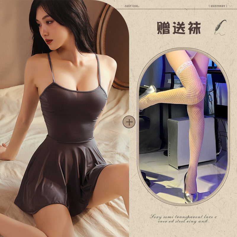 Sexy Nightdress Pure Desire Strap Sexy Sheer Plus Size Nightgown Cute Women's Backless Temptation Uniform