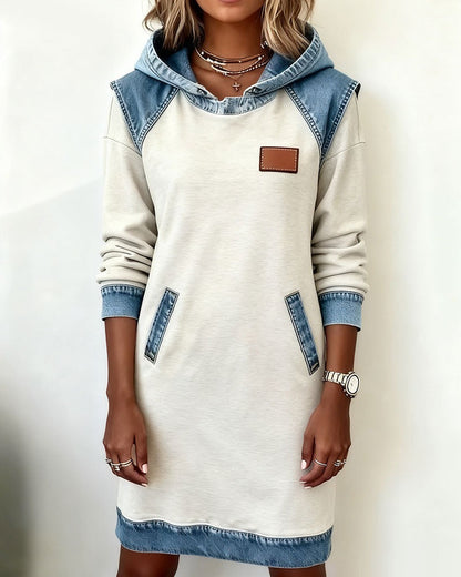 Chloe - Casual Hooded Denim Insert Dress