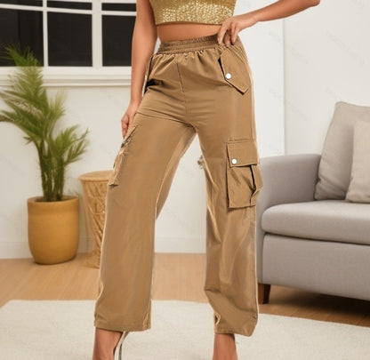 Girl's Elastic Waist Trousers Loose Straight Leg Flap Pocket Cargo Pants - Seldom Seen Styles