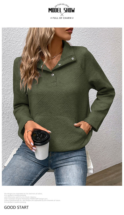 Independent Station Wholesale Hot Selling Multi-color Casual Simple Versatile Long Sleeve Textured Solid Color Cross-border Sweatshirt