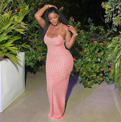 Women's Solid Backless Frill Trim Cami Dress, Fashion Casual Tie Back Sleeveless Bodycon Maxi Spaghetti Strap Dress for Party Club Dating Wear, Ladies Summer Clothes, Dresses for Women, Summer Dresses, Womenswear, Vacation Dresses, Cocktail Party Dresses - Seldom Seen Styles