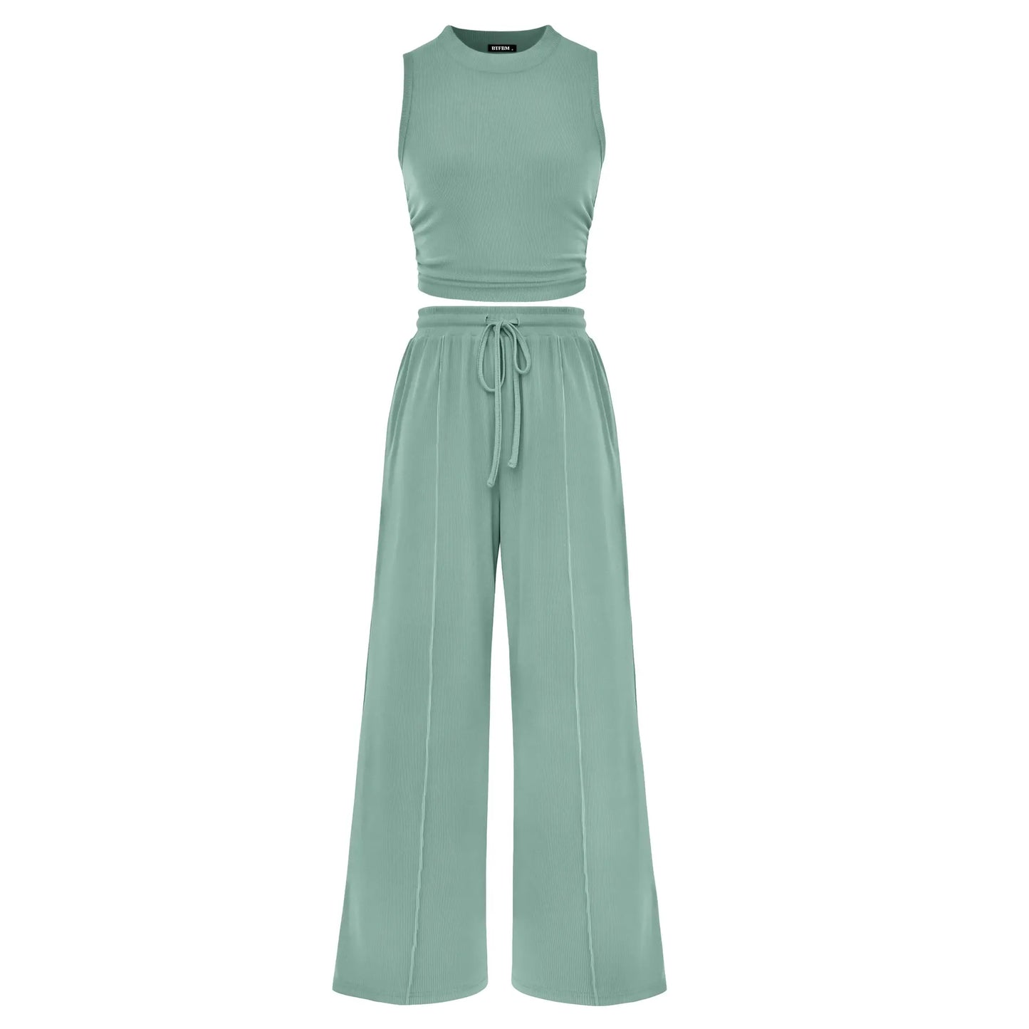Women's Ribbed Sleeveless Two-Piece Set | Resort Style Casual Suit - MATCHING MASTER