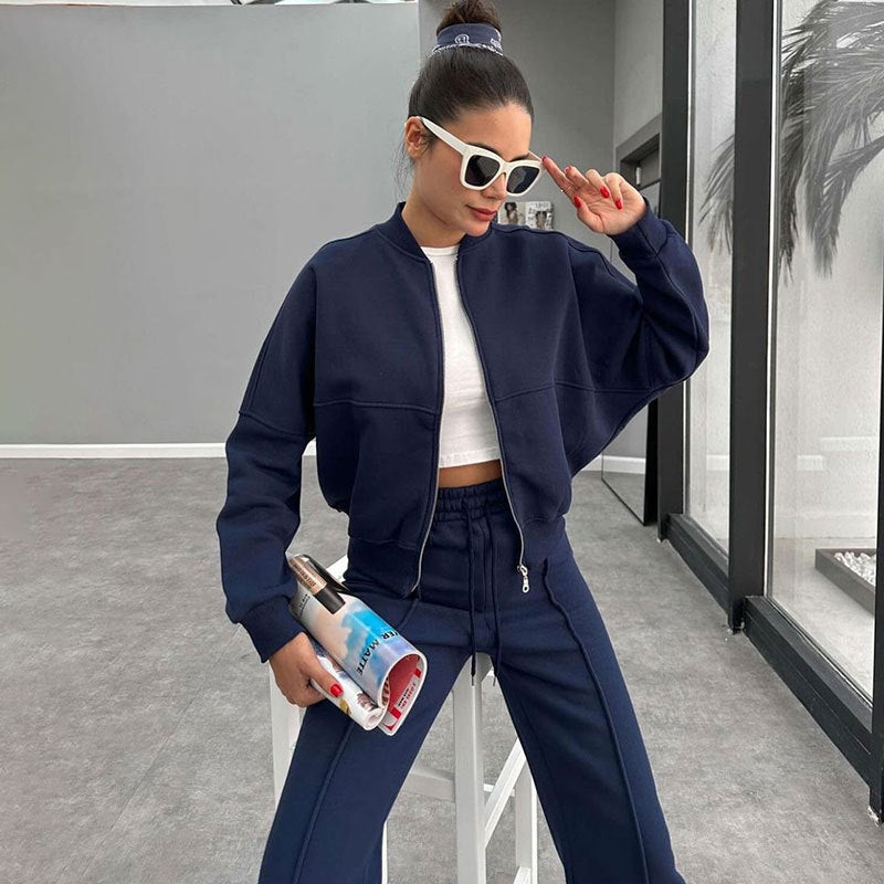 Sporty Two-piece Set Women's Plain Mock Neck Zip Up Jacket & Pocket Drawstring Waist Sweatpants Sports Sweat Suit, Sports Cozy Breathable Outfits Tracksuits for Daily Outdoor Wear, Tracksuit Set, Ladies Sportswear for All Seasons