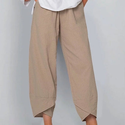 Women's Summer Pants Fashion Split Hem Cropped Trousers with Pockets Elastic Waist Comfy Casual Daily Slacks - Seldom Seen Styles