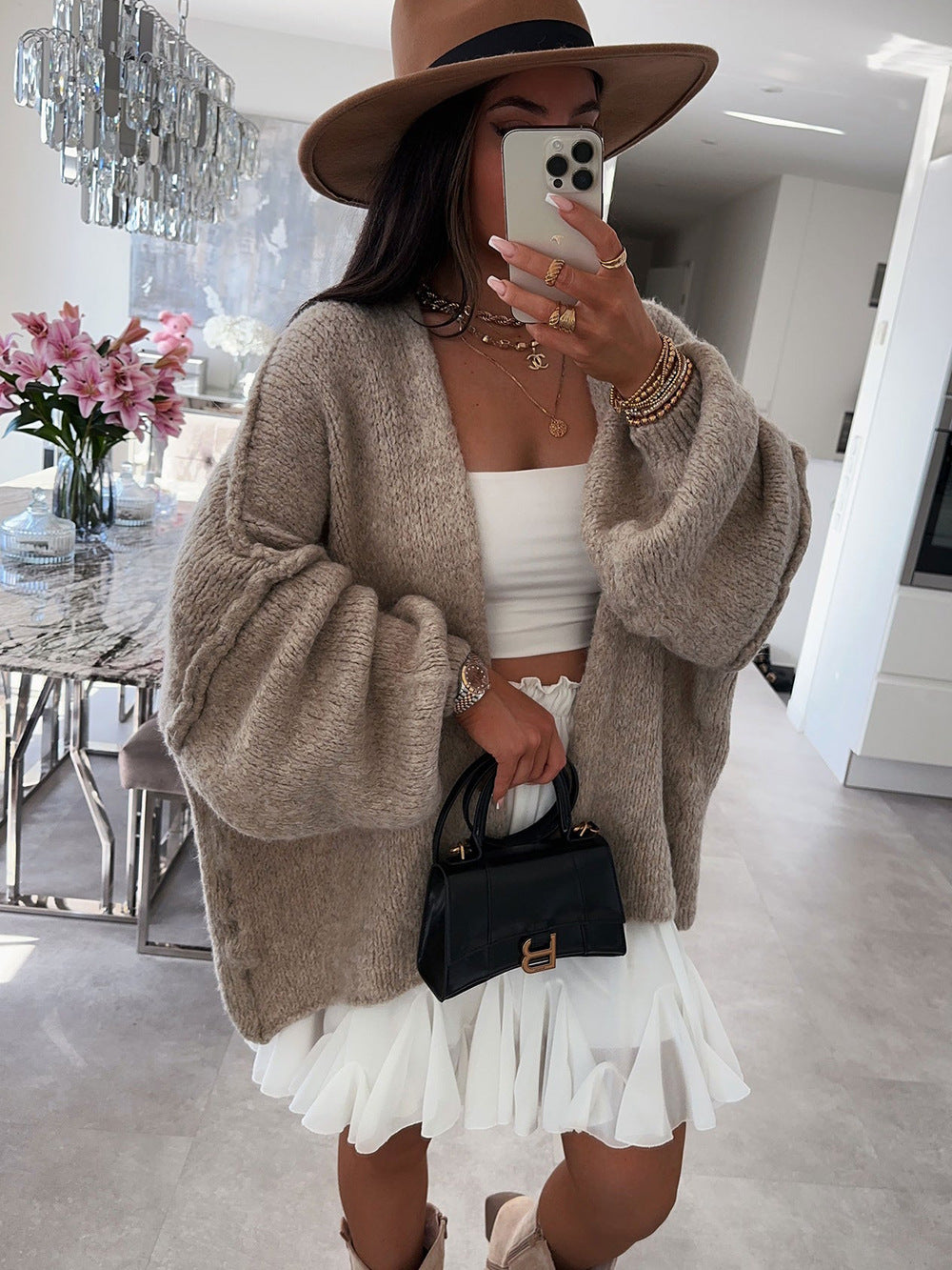 Womens Oversized Cardigan Sweaters 2025 Fall Long Lantern Sleeve Knit Open Front Lightweight Sweater Knitwear Womenswear - Seldom Seen Styles