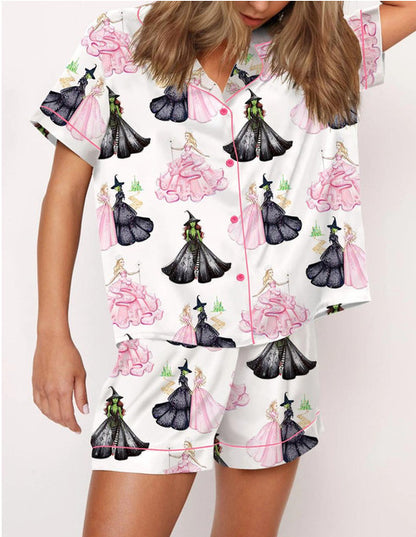 Moon Princess Sailor Guardians Wand Satin Pajama Set For Women Print Comfy Satin Sleepwear & Loungewear Pjs Printing Silky Top & Bottoms - SHESHOW