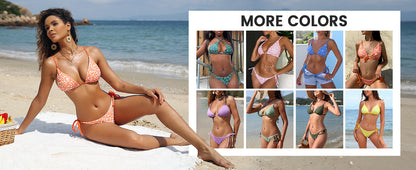 Women's Triangle Bikini Floral String Bikini Set Two Piece Swimsuit Bathing Suits