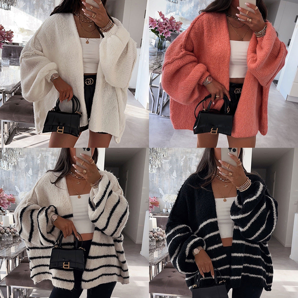 Womens Oversized Cardigan Sweaters 2025 Fall Long Lantern Sleeve Knit Open Front Lightweight Sweater Knitwear Womenswear - Seldom Seen Styles