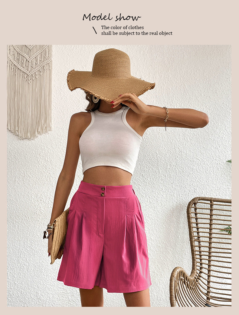 Womens Shorts Dressy Casual 2025 Trendy Summer Elastic High Waisted Pleated Side Slit Business Work Shorts Pockets