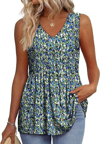 Womens Tank Tops 2025 Flowy Peplum Tops for Women Dressy Sleeveless V Neck Babydoll Tank Tops - Seldom Seen Styles