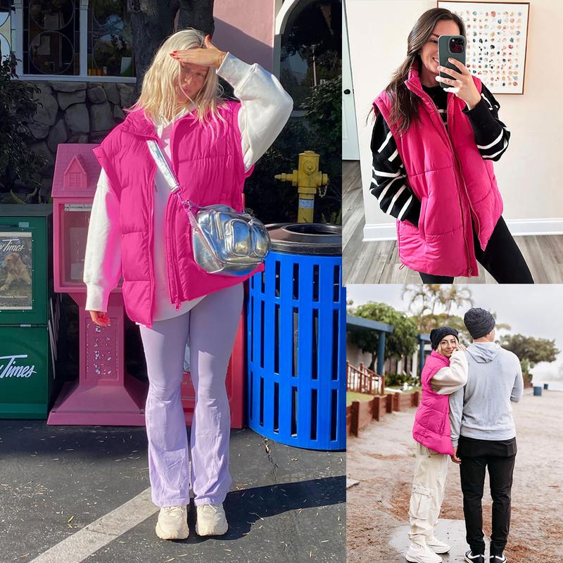 Women's Winter Oversized Puffer Vest Lightweight Stand Collar Flysleeve Insulated Padded Puffy Jackets Coat with Pockets Outerwear Casual Zipper Tops Black Fitted Minimalist FallFreshness - Seldom Seen Styles