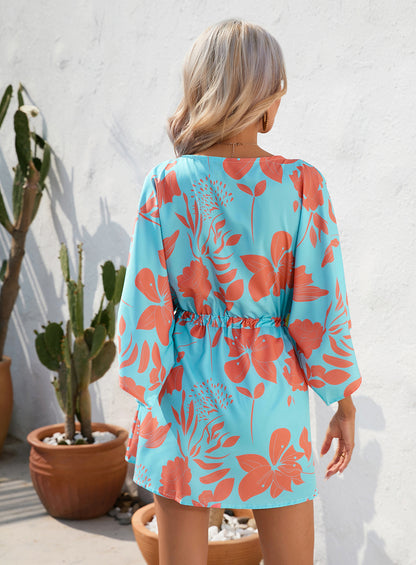Floral summer dress everyday casual dresses with sleeves Print Five-Quarter Sleeve Dress