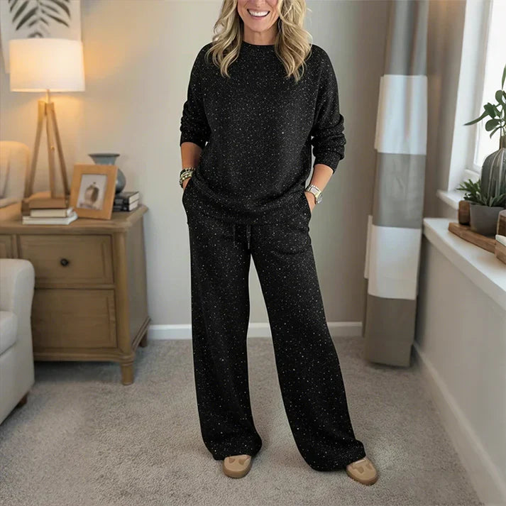 Two-piece set suitable for women - pleated sweater and pants combination