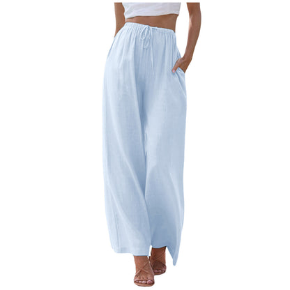 Women's Linen Summer Palazzo Pants Flowy Wide Leg Beach Pants with Pockets - Seldom Seen Styles