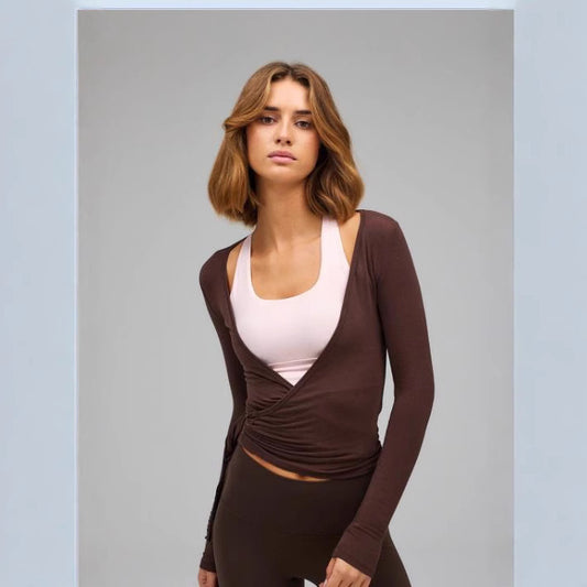 Women’s Cross Wrap Tie Tops, Long Sleeve Deep V Neck Solid Color Fit T-Shirts, Workout Blouses Solid Color Shirts, Ladies Top for Indoor Outdoor Wear, Ladies Top for Daily Wear - Seldom Seen Styles