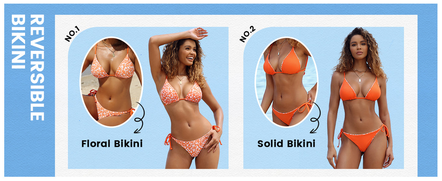 Women's Triangle Bikini Floral String Bikini Set Two Piece Swimsuit Bathing Suits