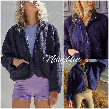 Women's Fuzzy Sherpa Fleece Jacket Winter Spring Coat Warm Button-Down Nurse Outfit for Fall & Daily Wear - Seldom Seen Styles