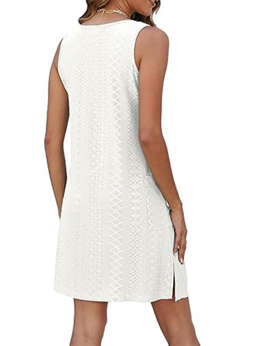 Coverup Summer Dresses for Women 2025 Eyelet Casual Loose Sleeveless Sundresses Tank Dresses with Pockets