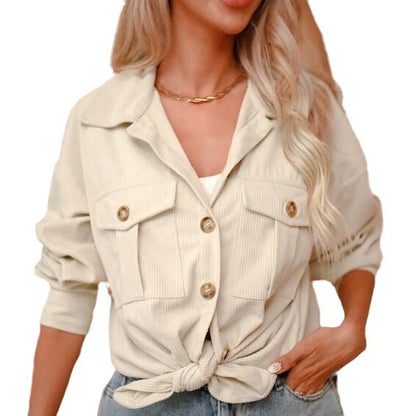 Womens Fashion Cropped Corduroy Shackets Button Down Jackets Tops Fall Trendy Long Sleeve Shirts - Seldom Seen Styles