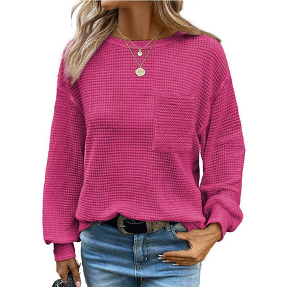 Womens Waffle Knit Tops 2025 Oversized Long Sleeve Crewneck Shirts Business Casual Blouses Basic Shirts - Seldom Seen Styles