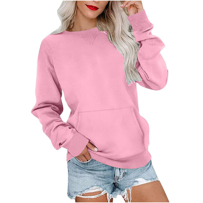 Women's Crewneck Hoodless Sweatshirt With Kangaroo Pocket Fleece Longsleeve Oversized Casual Style Shirt Lightweight Pullover - Seldom Seen Styles