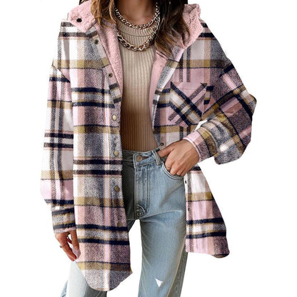 Women's Flannel Hooded Plaid 2025 Shacket Thick Coat Winter Coat for Warmth Button down Warm and Fuzzy Fleece Jacket - Seldom Seen Styles