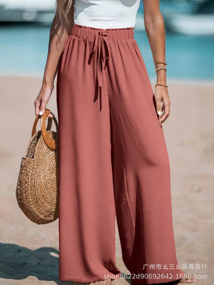 Women Wide Leg Pants High Waisted Trousers Linen Palazzo Lounge Beach Cover Ups Flowy Pants - Seldom Seen Styles