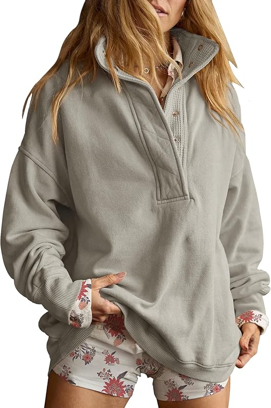 Sweatshirt for Women Oversized Casual Long Sleeve Button Henley Neck Pullover Tops Fashion Outfits Clothes