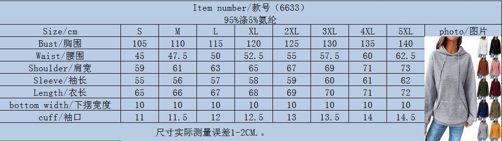 Womens Hoodies Casual Long Sleeve Drawstring Waffle Pullover Tops Loose Hooded Sweatshirt with Pocket - Seldom Seen Styles