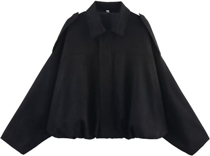 Women's Faux Suede Bomber Jacket Spring Lapel Pilot Coat Casual Oversized Long Sleeves Trendy Streetwear Outerwear