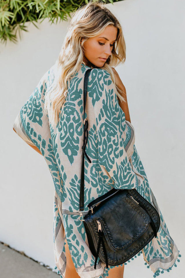 Seaside Resort Cardigan Printed Pompom Kimono - Seldom Seen Styles