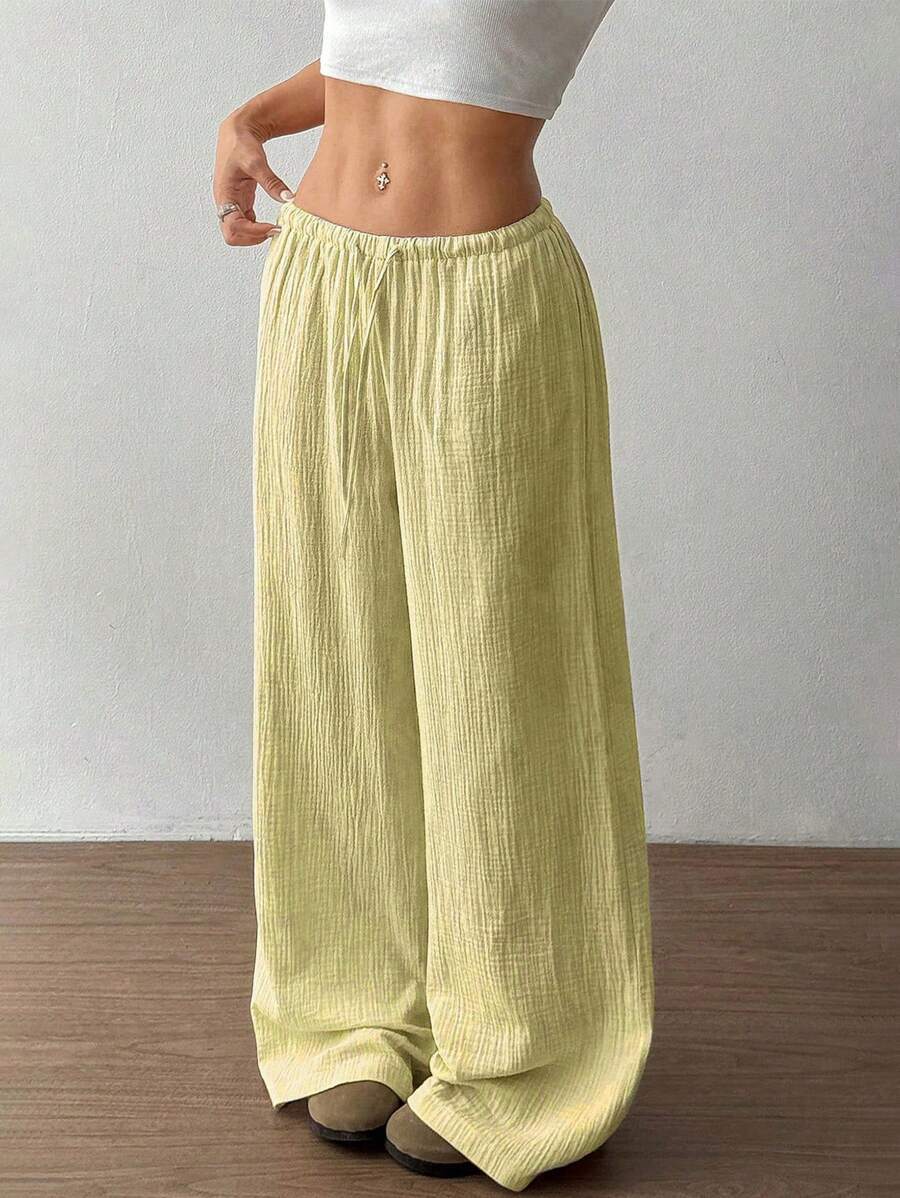 Womens Cotton Linen Palazzo Pants Drawstring Elastic Waist Casual Wide Leg Trousers with Pockets - Seldom Seen Styles