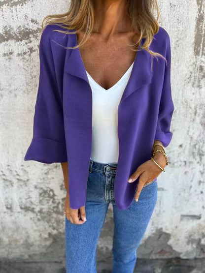 Faux Suede Cardigan, Casual Loose Lightweight Buttonless Solid Color Open Front Lapel Jacket for Women - Seldom Seen Styles